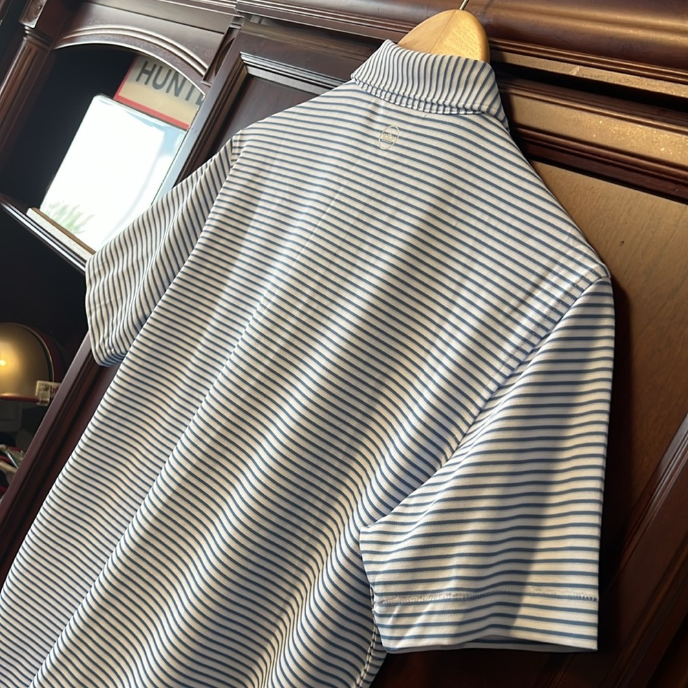 Brand New Peter Millar Crown Crafted Blue & White Striped Stretch Golf ⛳ Polo! - Picture 6 of 14